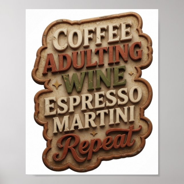 KAFFE VÄXTLIGHET VIN ESPRESSO MARTINI REPETERAR POSTER (Framsidan)