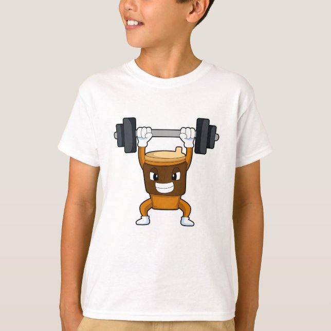 Kaffe vid styrkeutbildning med Barbell T Shirt (Framsida)