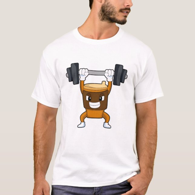 Kaffe vid styrkeutbildning med Barbell T Shirt (Framsida)