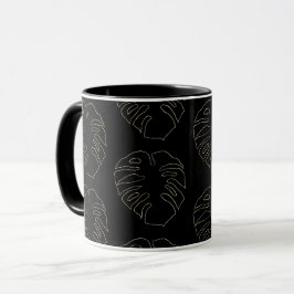 Kaffe vid Svarta havet och Guld Monstera Löv Mönst Mugg