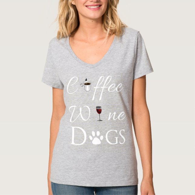 Kaffe Vin Hundar Tshirt T Shirt (Framsida)