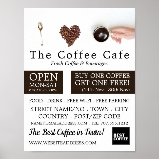 Kaffe-Visning, Barista, Café, Coffeehouse Advert Poster (Framsidan)