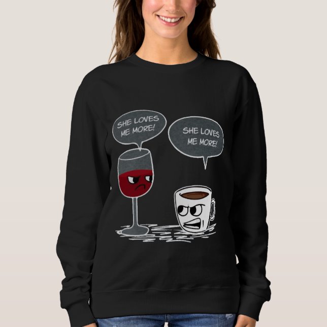 Kaffe Vs Vin Hon Kärlek mig mer Passande Scoop T Shirt (Framsida)
