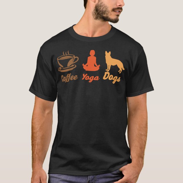 Kaffe, Yoga, Hundar Design Art T Shirt (Framsida)