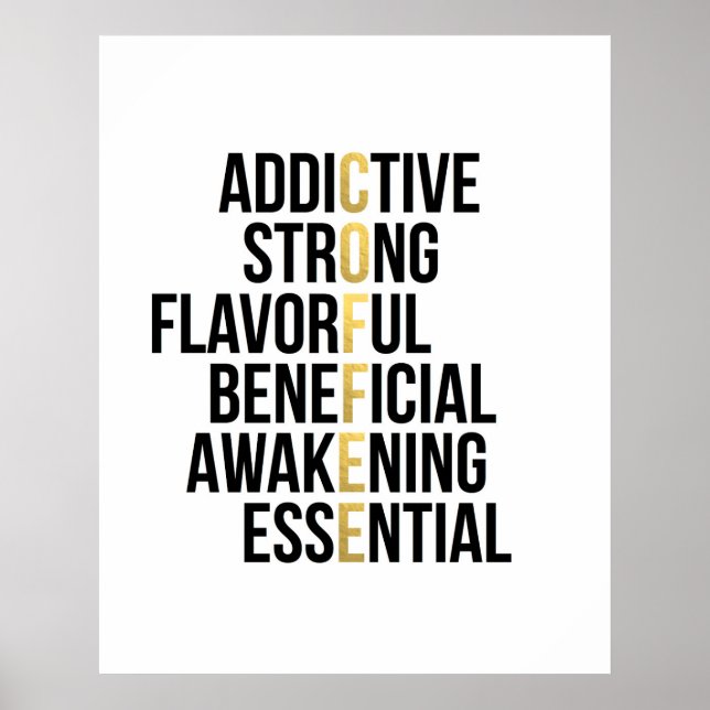 Kaffeakronym svart guld-typografi poster (Framsidan)