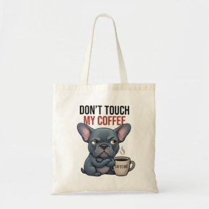 Kaffeälskande blå fransk bulldog tote-bag tygkasse