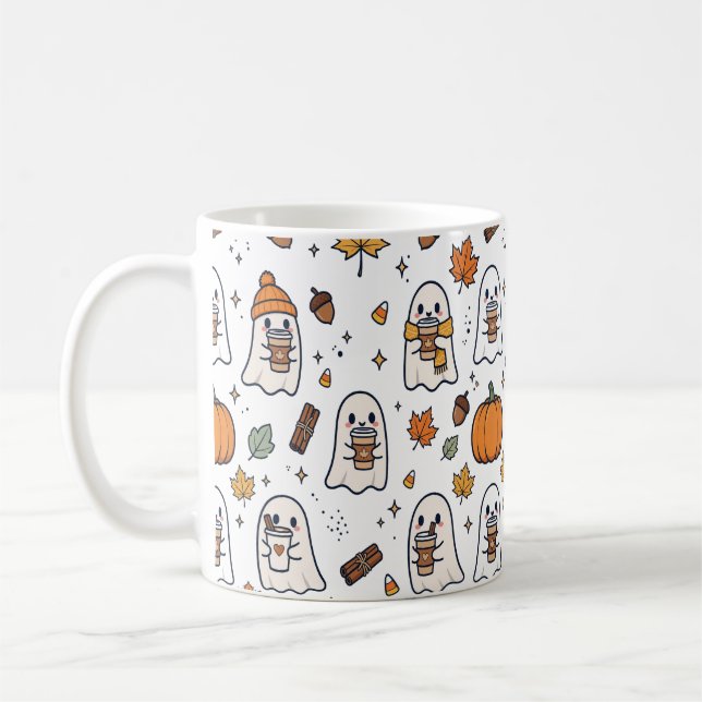 Kaffeälskande Spök Rådjurs Pumpa Höst Mönster Kaffemugg (Vänster)