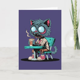 Kaffeälskande Zombie Katt Kort