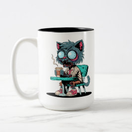 Kaffeälskande Zombie Katt Två-Tonad Mugg