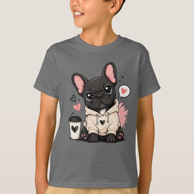 Kaffeälskar-design, sött valp-present t shirt (Framsida)