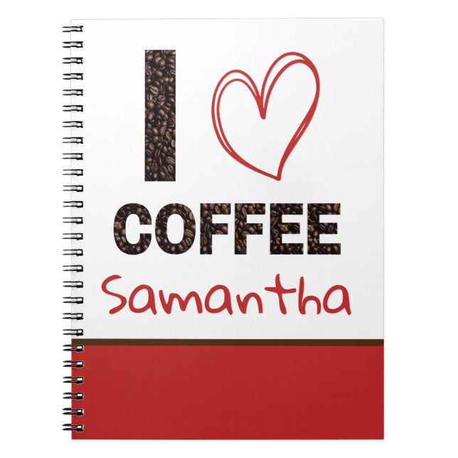 Kaffeälskare Anpassat Namn Kaffebohnedesign Anteckningsbok (Framsidan)