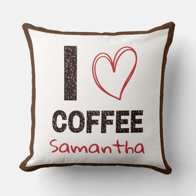 Kaffeälskare Anpassat Namn Kaffebohnedesign Kudde (Framsida)