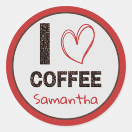Kaffeälskare Anpassat Namn Kaffebohnedesign Runt Klistermärke