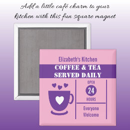 Kaffeälskare anpassat namn rosa lila magnet