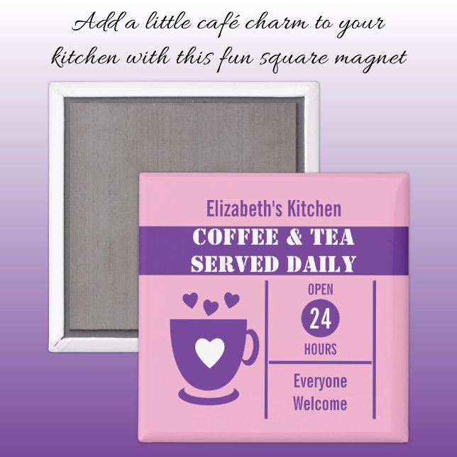 Kaffeälskare anpassat namn rosa lila magnet (Skapare uppladdad)