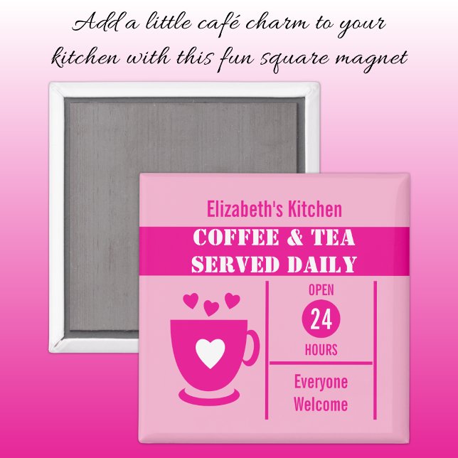 Kaffeälskare anpassat namn vitt rosa magnet (Skapare uppladdad)