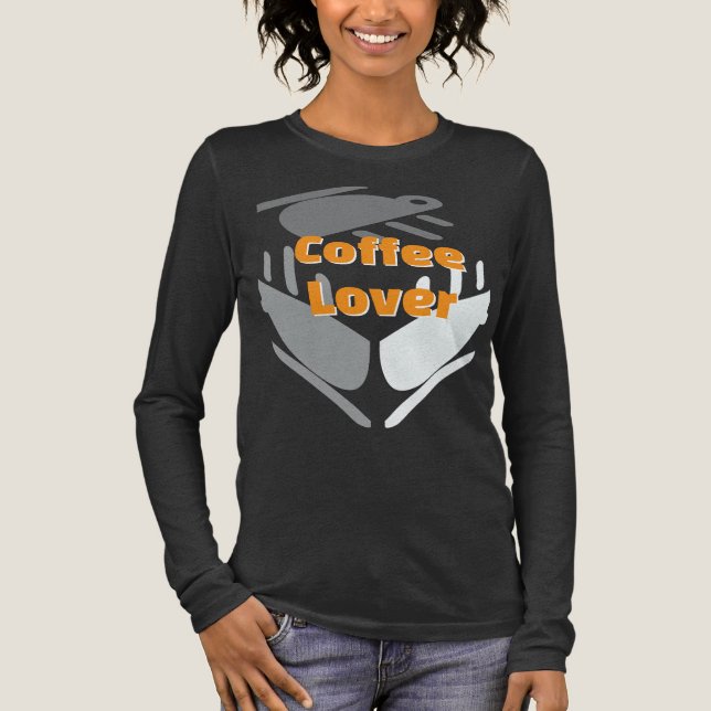 Kaffeälskare Dam Svart Kol  T Shirt (Framsida)