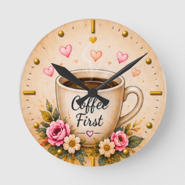 Kaffeälskare Dekoration Rund Klocka (Framsida)