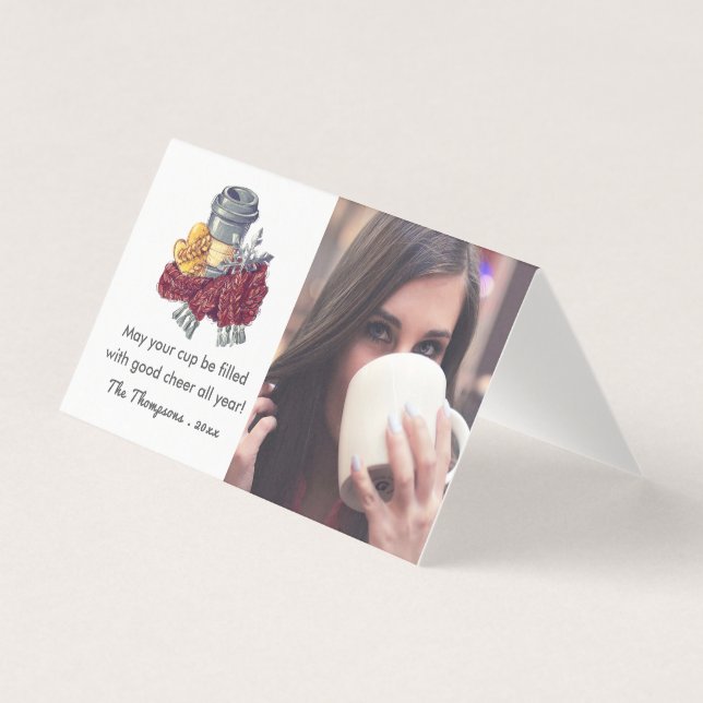 Kaffeälskares julglädje hälsningsfoto kort (Framsida)