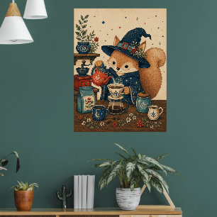 Kaffeautomat med trollkarl av ekorre poster