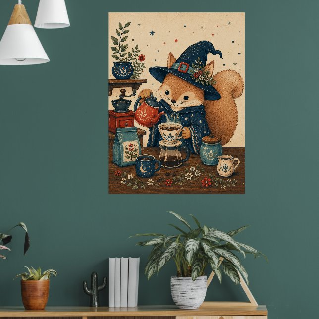 Kaffeautomat med trollkarl av ekorre poster (Vardagsrum 1)