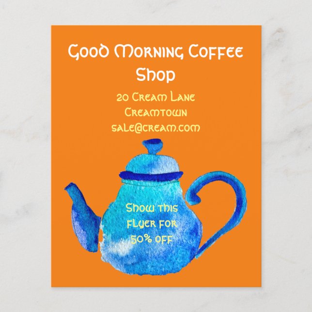 Kaffebar café reklam teapot flygblad (Framsidan)