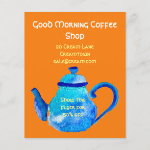 Kaffebar café reklam teapot flygblad