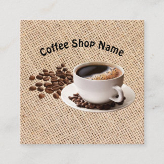 Kaffebar kaffebönor jute fyrkantigt visitkort