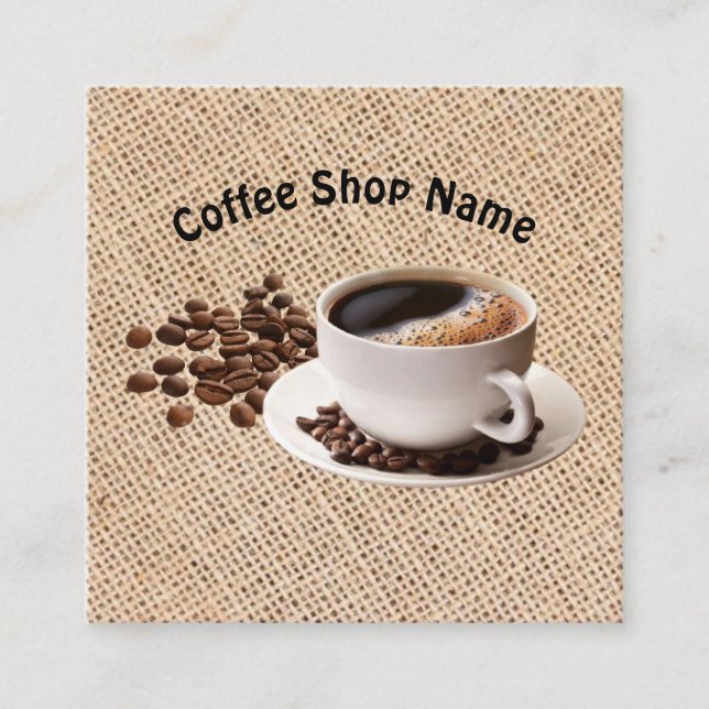 Kaffebar kaffebönor jute fyrkantigt visitkort (Framsida)