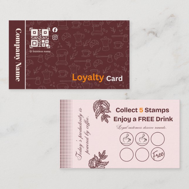 Kaffebar Lojalitetskort Stämpel Belöning (Fram/baksida)