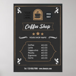 Kaffebar Retro lägg till logotyp Meny Poster