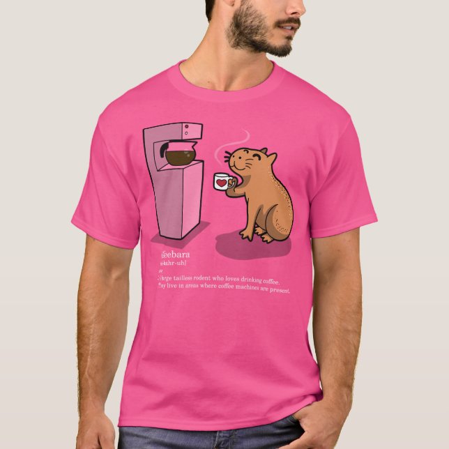 Kaffebara Cute Animal Capybara Drinking Coffee T Shirt (Framsida)
