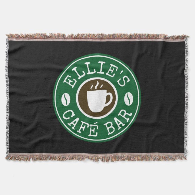 Kaffebarens kastmattor med egen logotyp filt (Framsidan)