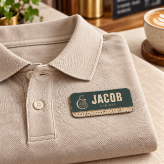 Kaffebarista Djupgrön och Beige Bönkant Namnbricka