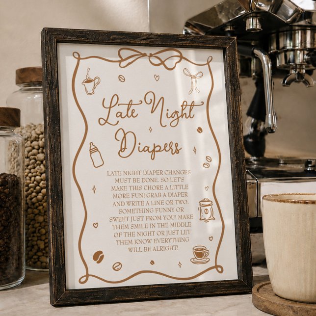 Kaffebarn Baby Shower Sena blöjor på natten Poster (Skapare uppladdad)