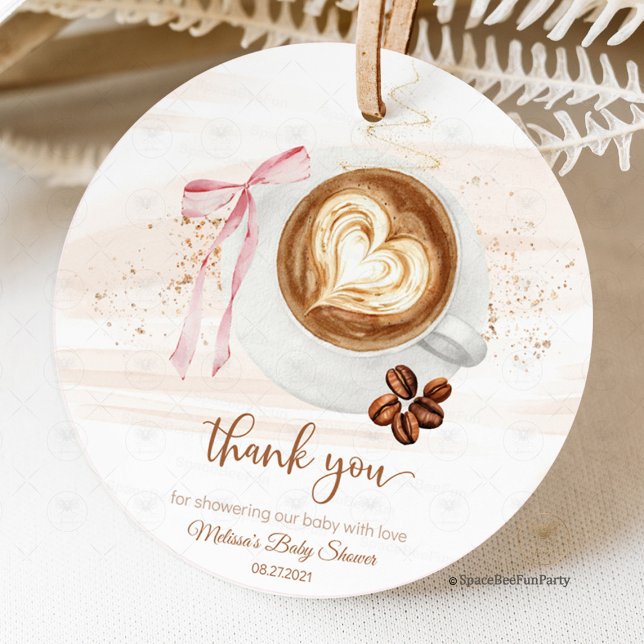 Kaffebarnkalas bryggs båge gåvor etiketter (Coffee Baby Shower, Baby Girl, Coffee Theme, Cute Bow, Gender Reveal, Coffee Lover, Shower Decor, Ba)