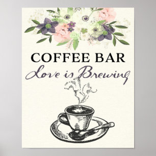 Kaffebarsskylt Bröllop Bridal Watercolor Blommig Poster