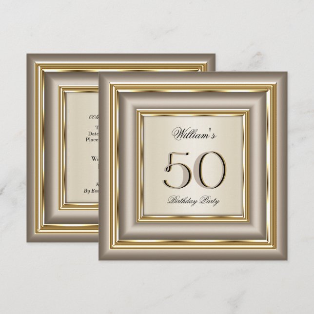 Kaffebeige Cream Guld Silver Födelsedagsfest 2 Inbjudningar (Fram/baksida)
