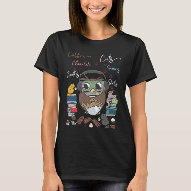 Kaffeböcker Katter Choklad Spel Ugglor  Retro Intr T Shirt (Framsida)
