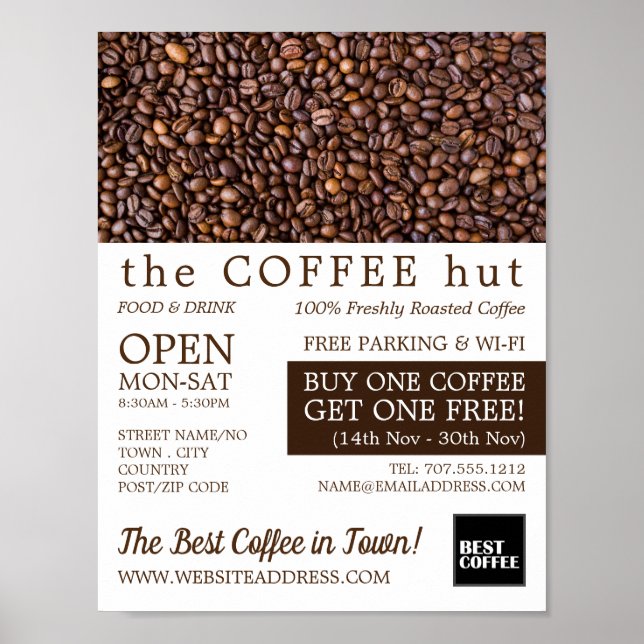Kaffeböna, Barista, Café, Coffehouse Advert Poster (Framsidan)