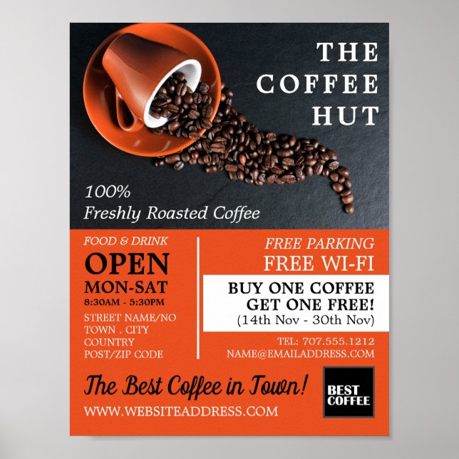 Kaffeböna, Barista, Café, Coffehouse Advert Poster (Framsidan)