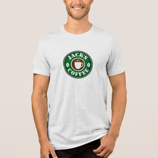 Kaffeböna och kopp logotyp anpassningsbar barista t shirt (Framsida)