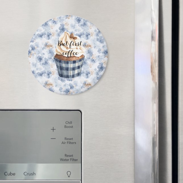 Kaffebönor Cupcake Falskt Blått Denim Magnet (In Situ (Fridge))