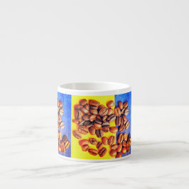 Kaffebönor Gul Blå Textur Espressokopp