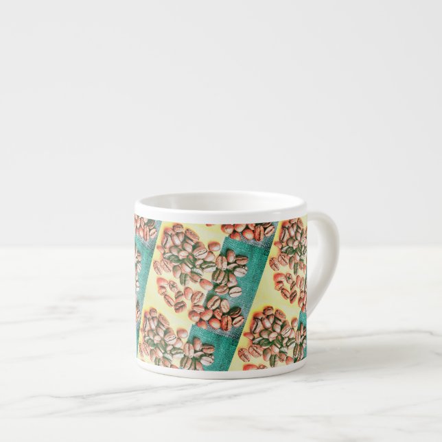 Kaffebönor Gul Grön Textur Espressokopp (Framsida höger)