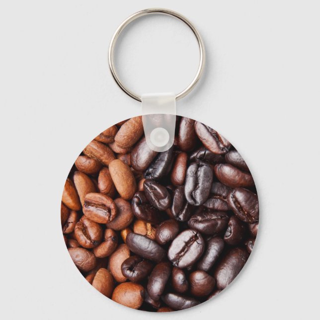 Kaffebönor - hela ljust och mörkt rostad nyckelring (Framsida)