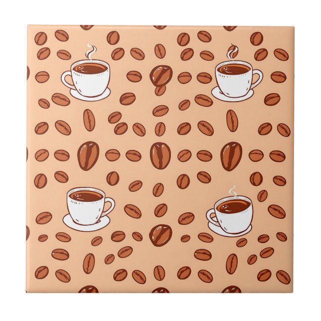 Kaffebönor Koppar Mysigt Mönster Kakelplatta (Framsidan)