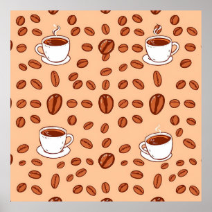 Kaffebönor Koppar Mysigt Mönster Poster