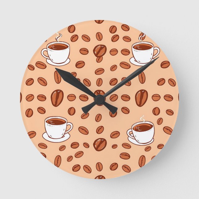 Kaffebönor Koppar Mysigt Mönster Rund Klocka (Framsida)