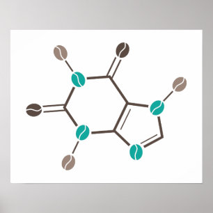 kaffebönor, molekylärt koffein poster